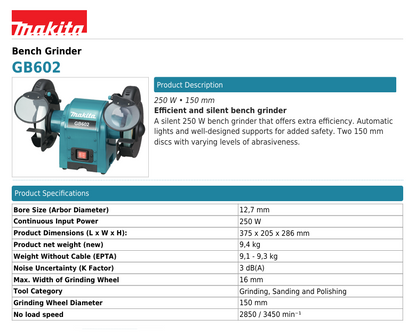 MAKITA GB602 Bench Grinder