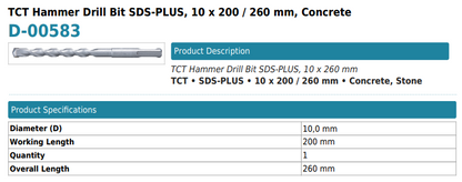 MAKITA D-00583 SDS Plus Concrete Bit 10x260