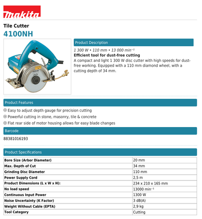 MAKITA 4100-NH Cutter 110mm (4.3")