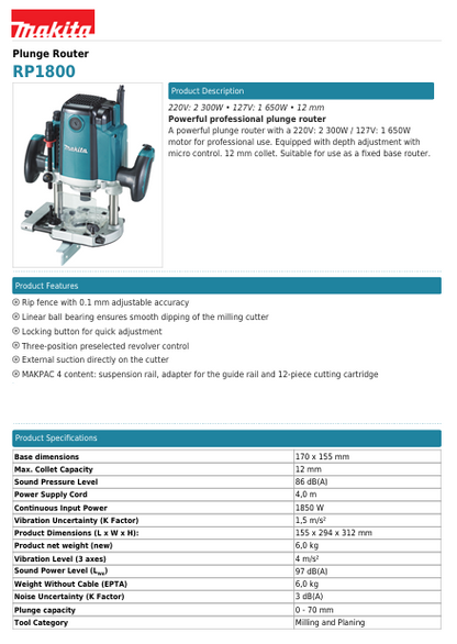 MAKITA RP1800 Router Machine w/ Speed Control