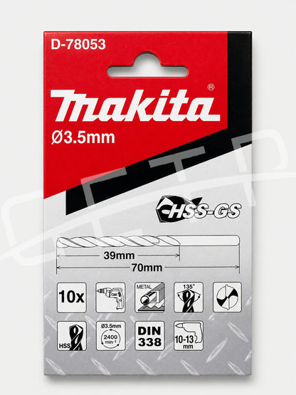 MAKITA D-78053 Metal Drill Bits HSS 3.5x70 (10s)