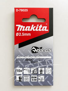 MAKITA D-78025 Drill Bit Hss-Gs 2.5X57 For Metal (10pcs/Set)