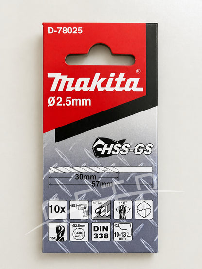 MAKITA D-78025 Drill Bit Hss-Gs 2.5X57 For Metal (10pcs/Set)