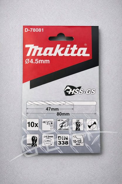MAKITA D-78081 Drill Bit Hss-Gs 4.5X80 For Metal (10pcs/Set)