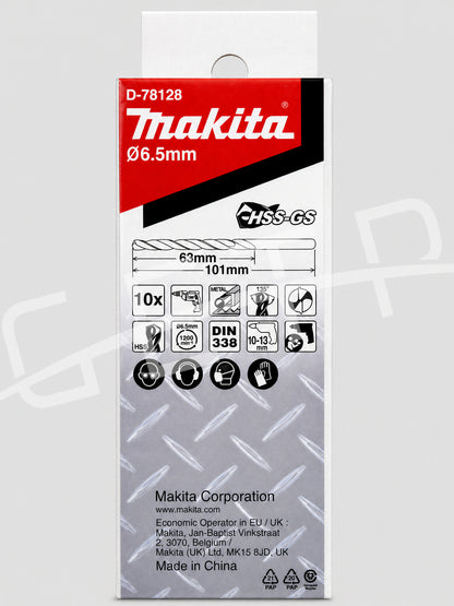 MAKITA D-78128 Drill Bit Hss-Gs 6.5X101 For Metal (10 Pcs/Set)