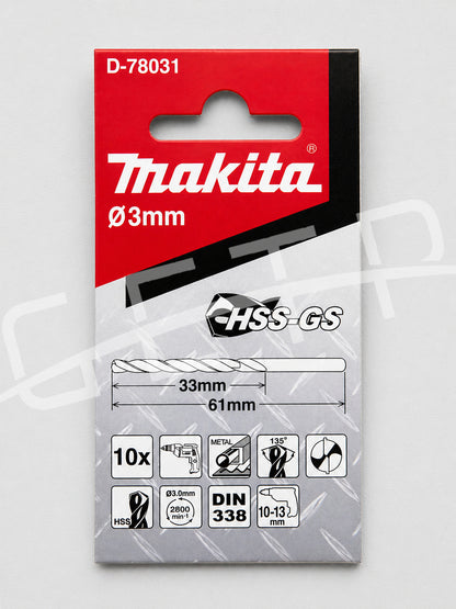 MAKITA D-78031 Drill Bit HSS-GS 3X61 For Metal (10 Pcs/Set)