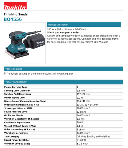 MAKITA Finishing Sander BO-4556 200w